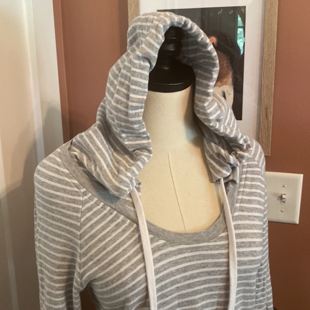 James Perse Standard striped gray white raglan sleeve hooded M cotton sweatshirt - Picture 4 of 15